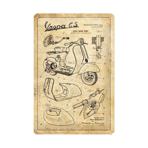 Nostalgic Art Vespa Sketch Skilt